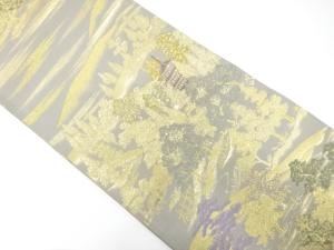 山並に寺院風景模様織り出し　袋帯